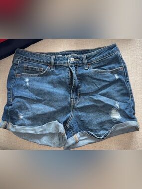 Old Navy Distressed Denim Roll-Cuff Shorts - Blue